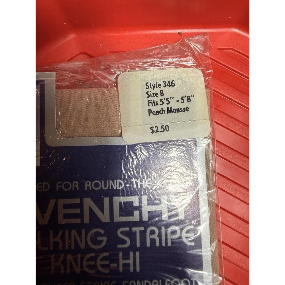 Vintage Givenchy Walking Stripe Knee Hi Hosiery Peach Mousse NOS Sealed‎ 1981